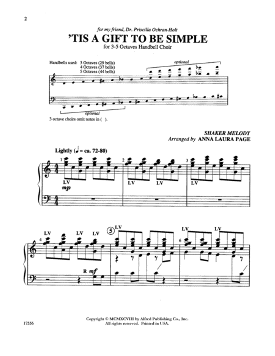 'Tis a Gift to Be Simple Handbell Choir scores gallery preview page 2