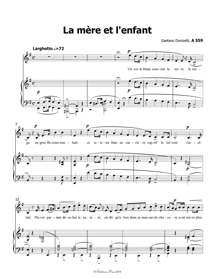 La mère et l'enfant, by Donizetti, in e minor Piano, Vocal scores gallery preview page 3