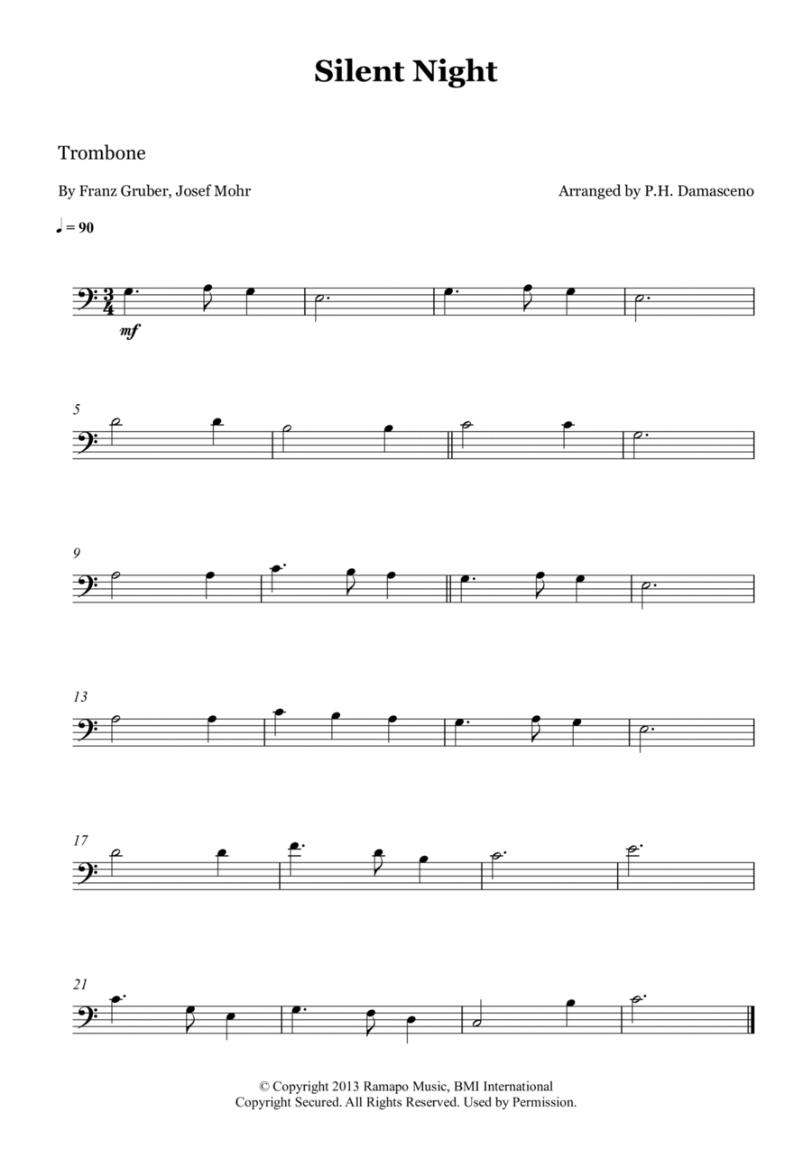 Silent Night Silent Night Trombone Solo scores gallery preview page 1