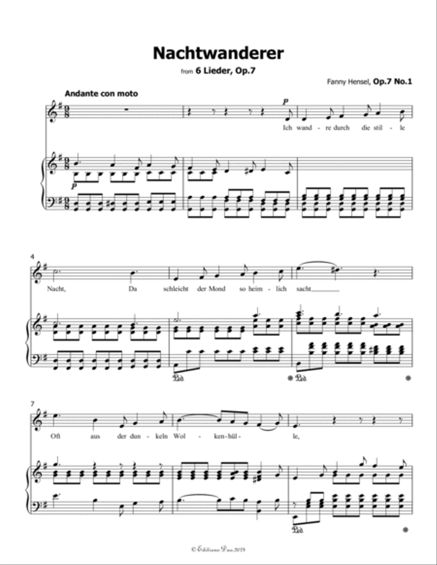 Nachtwanderer, by Fanny Hensel, in G Major Voice scores gallery preview page 3