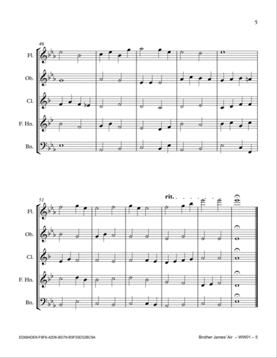 Brother James' Air Brother James' Air Woodwind Quintet scores gallery preview page 5
