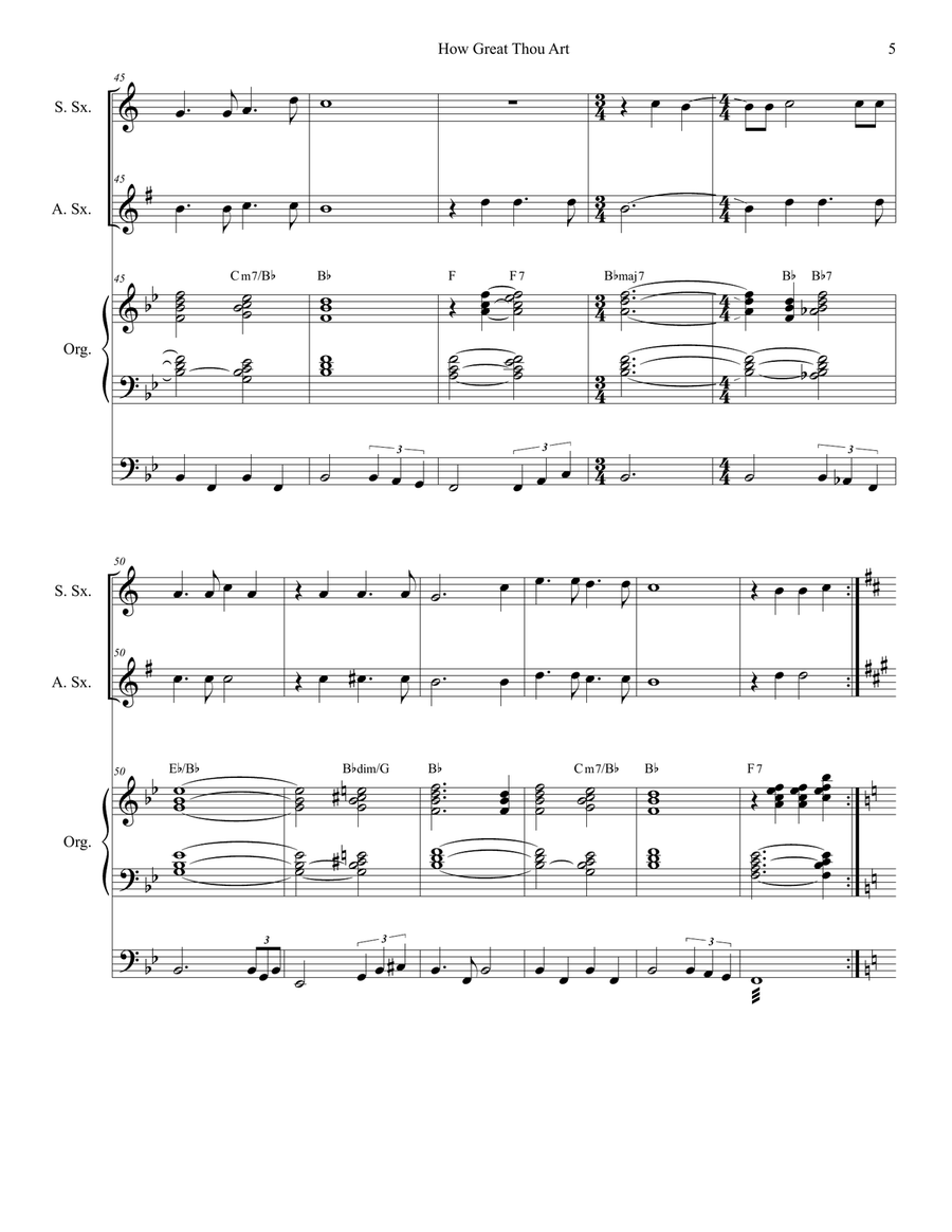 How Great Thou Art (Duet for Soprano & Alto Saxophone - Organ Accompaniment) Woodwind Duet scores gallery preview page 6