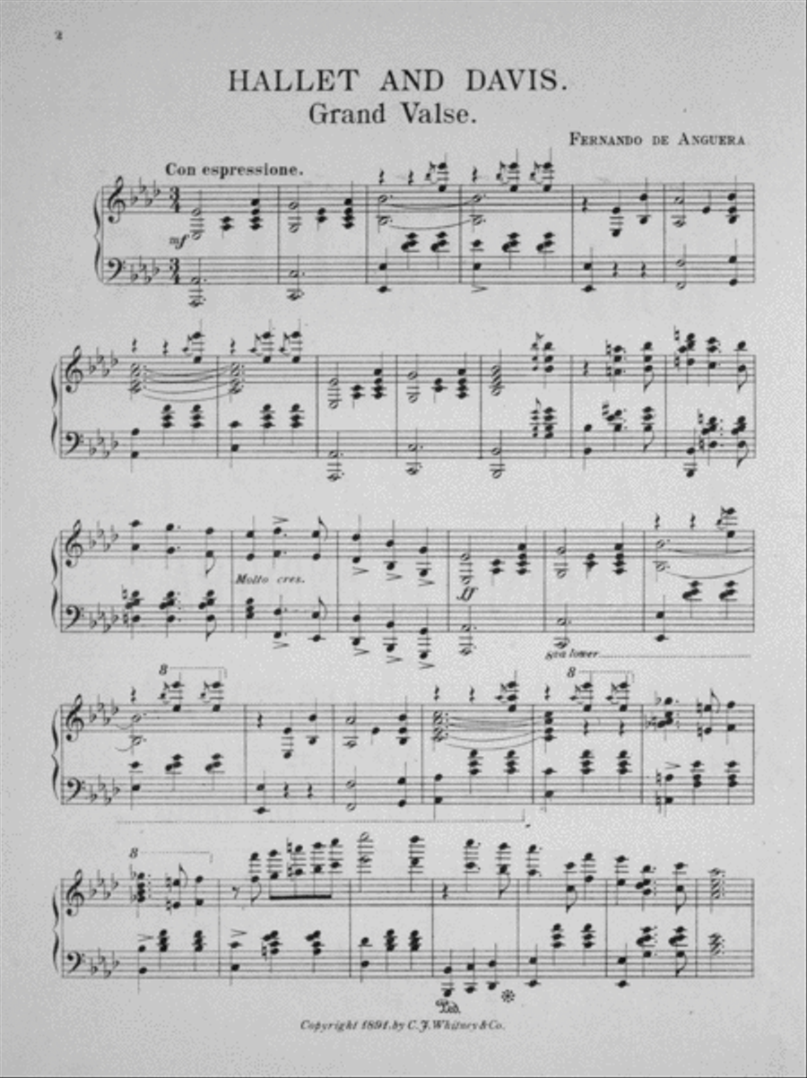 The Hallet & Davis Grand Waltz Piano Solo scores gallery preview page 2