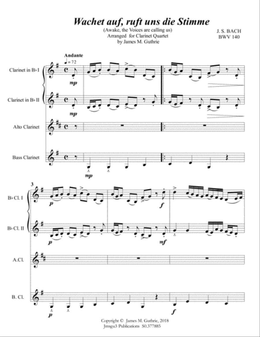 Bach: Wachet auf for Clarinet Quartet Clarinet Quartet scores gallery preview page 2