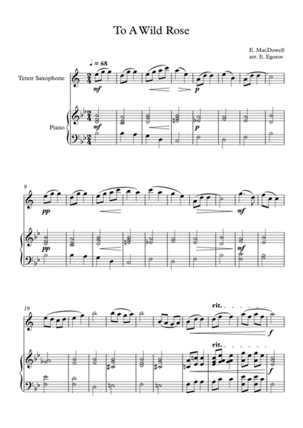 To A Wild Rose, Edward MacDowell, For Tenor Saxophone & Piano image number null