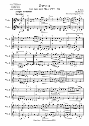 Book cover for Bach - Solo Gavotte in D Major - 2nd. Violin Part - Suzuki Bk.5