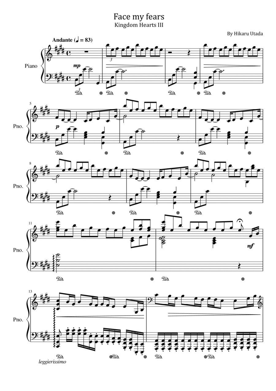 Face My Fears Face My Fears Piano Solo scores gallery preview page 1