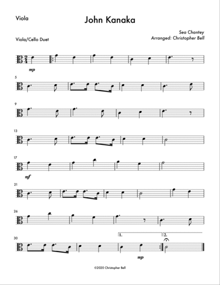 John Kanaka (Easy Viola/Cello Duet) String Duet scores gallery preview page 2