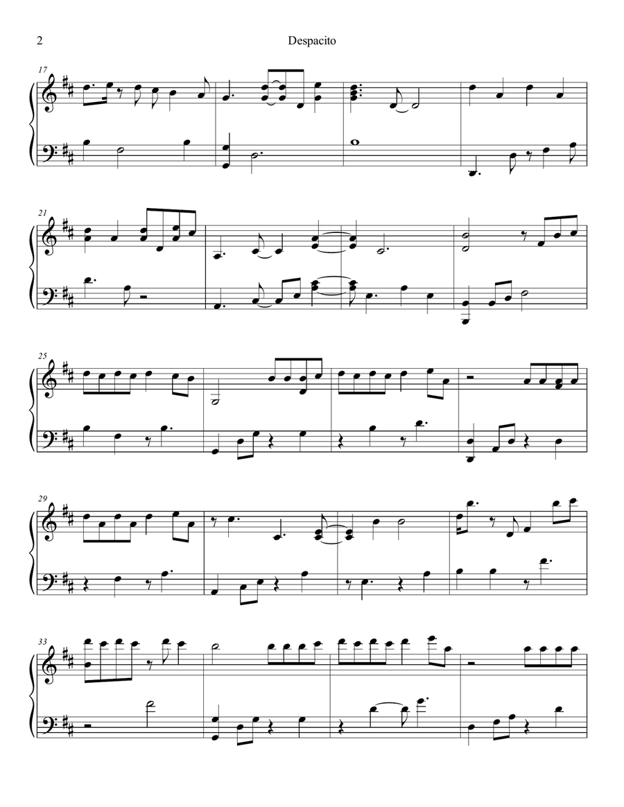 Despacito Piano Solo scores gallery preview page 2