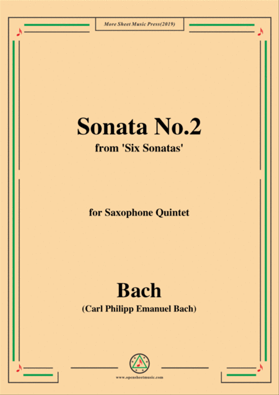 Bach,C.P.E.-Sonata No.2,from 'Six Sonatas',for Saxophone Quintet Saxophone Quintet scores gallery preview page 1