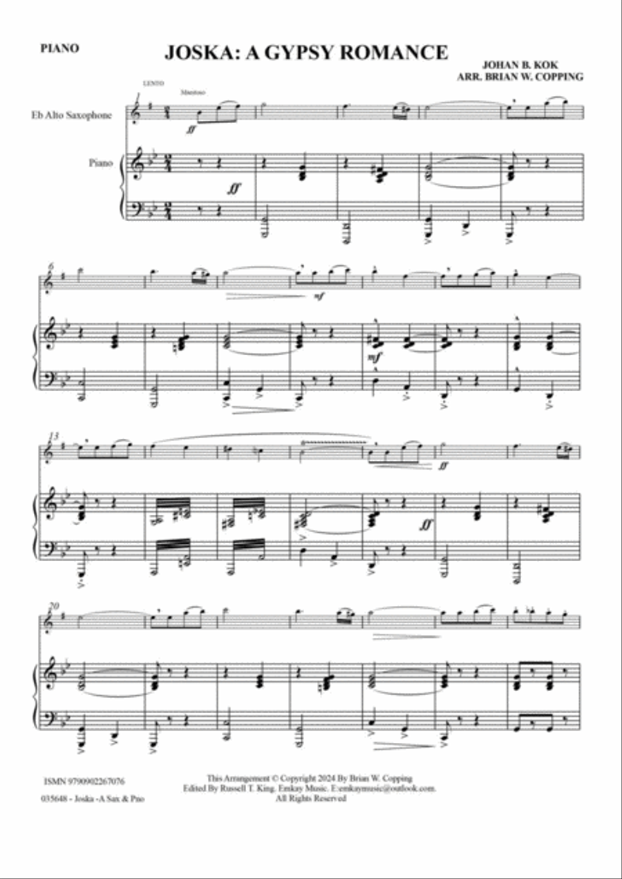 JOSKA: A GYPSY ROMANCE – ALTO SAXOPHONE & PIANO Alto Saxophone scores gallery preview page 2