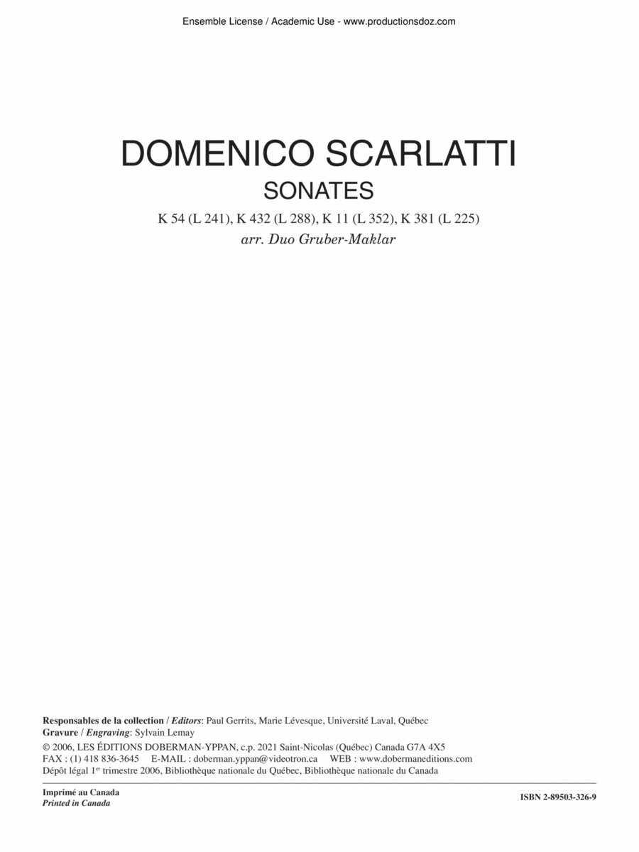 Sonates (K 54, K 432, K 11, K 381) Classical Guitar scores gallery preview page 1