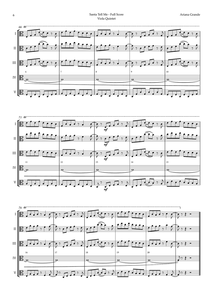 Santa Tell Me String Quintet scores gallery preview page 6