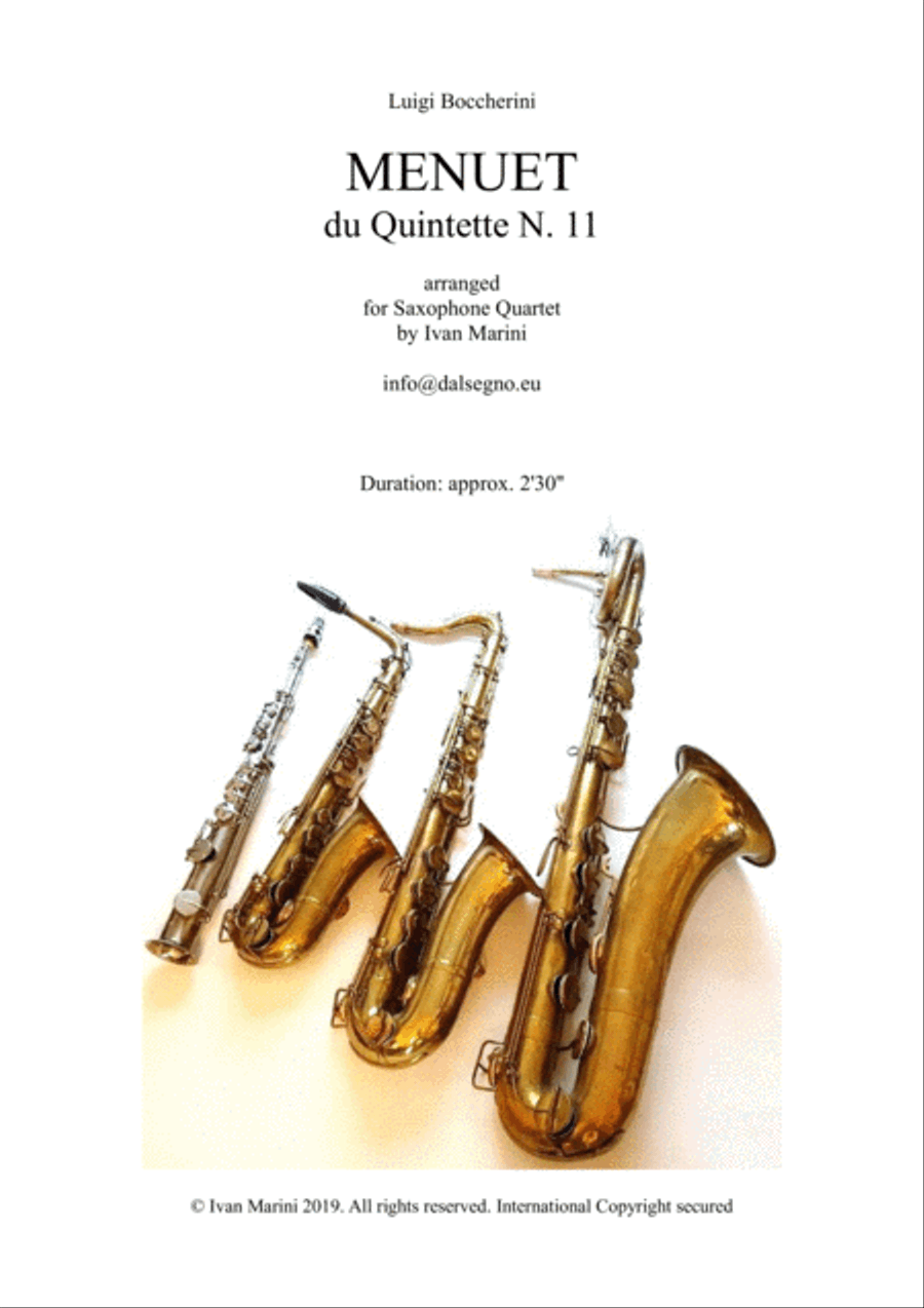 MENUET (or Minuet) by Boccherini - for Saxophone Quartet Saxophone Quartet scores gallery preview page 1