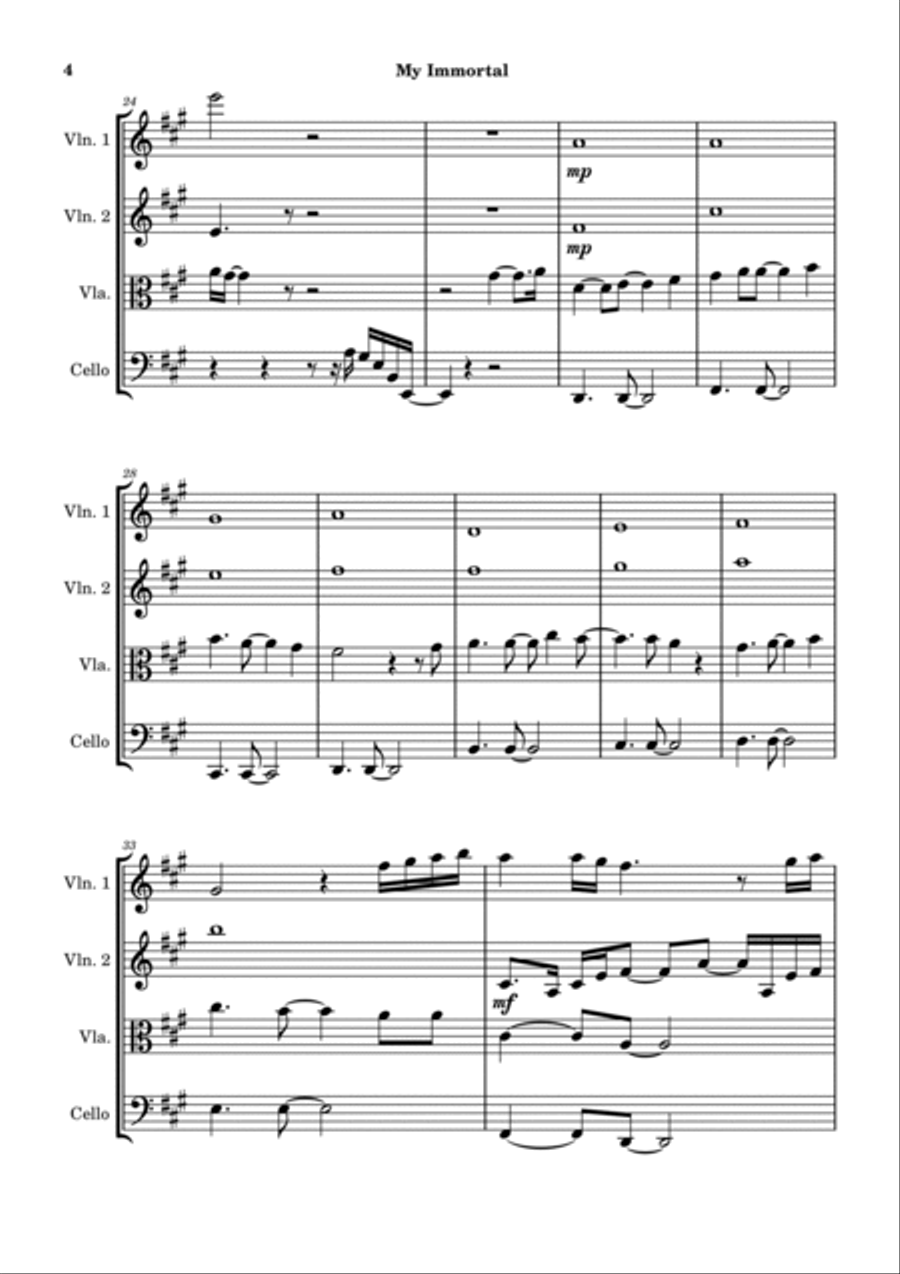 My Immortal String Quartet scores gallery preview page 4