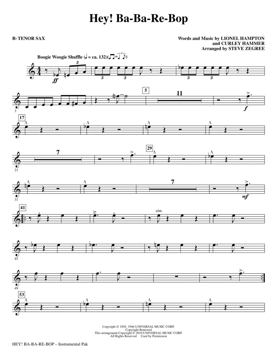 Hey! Ba-Ba-Re-Bop - Bb Tenor Saxophone Choir scores gallery preview page 1