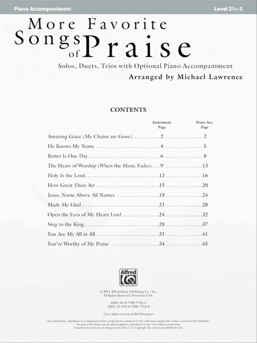 More Favorite Songs of Praise (Solo-Duet-Trio with Optional Piano)