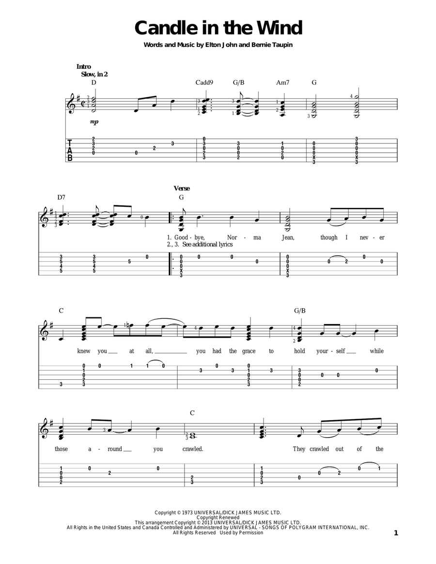 Candle In The Wind Acoustic Guitar scores gallery preview page 1