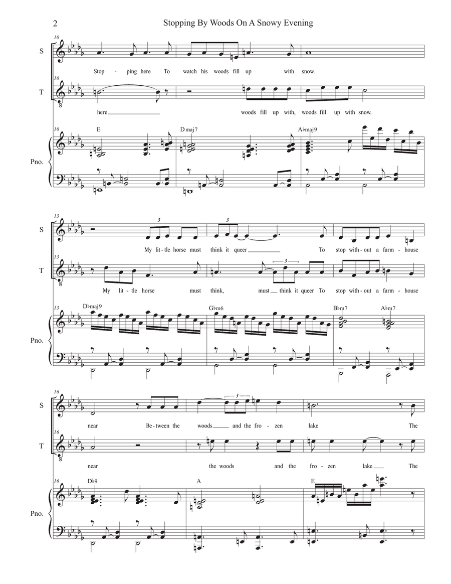 Stopping By Woods On A Snowy Evening (2-part choir - (Soprano & Tenor) 2-Part scores gallery preview page 2