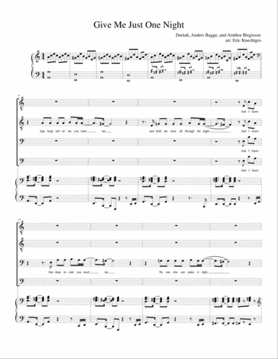 Give Me Just One Night (una Noche) TTBB scores gallery preview page 1
