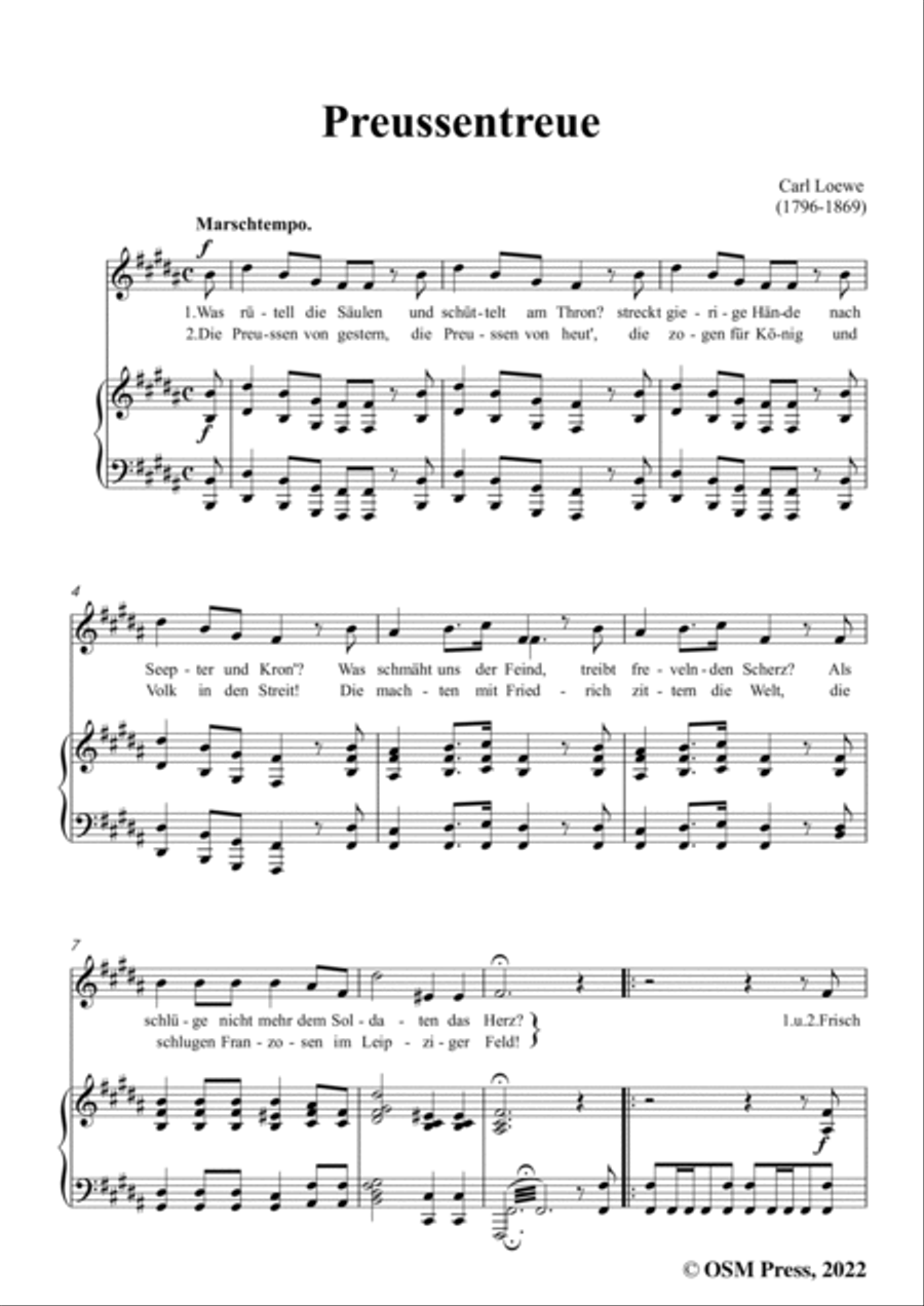 Loewe-Preussentreue,in B Major,for Voice and Piano Voice Solo scores gallery preview page 3