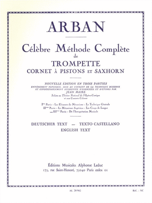 Book cover for Celebre Methode Complete De Trompette Cornet A Pistons Et Saxhorn Vol 3 Arban