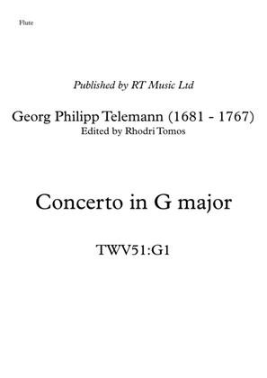 Book cover for Telemann TWV51:G1 Concerto in G major. Solo parts for trumpets.