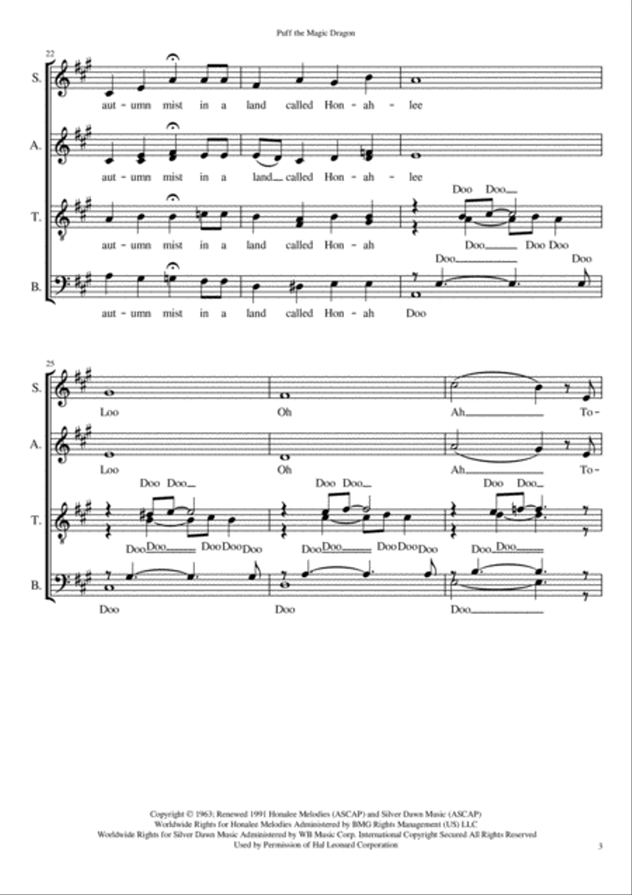 Puff The Magic Dragon Puff The Magic Dragon 4-Part scores gallery preview page 3
