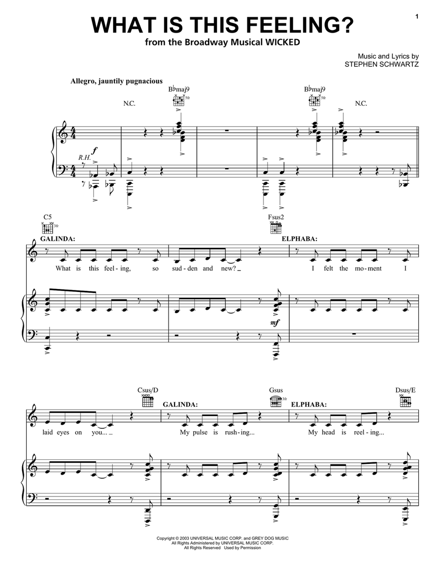 What Is This Feeling? (from Wicked) Piano, Vocal, Guitar scores gallery preview page 1