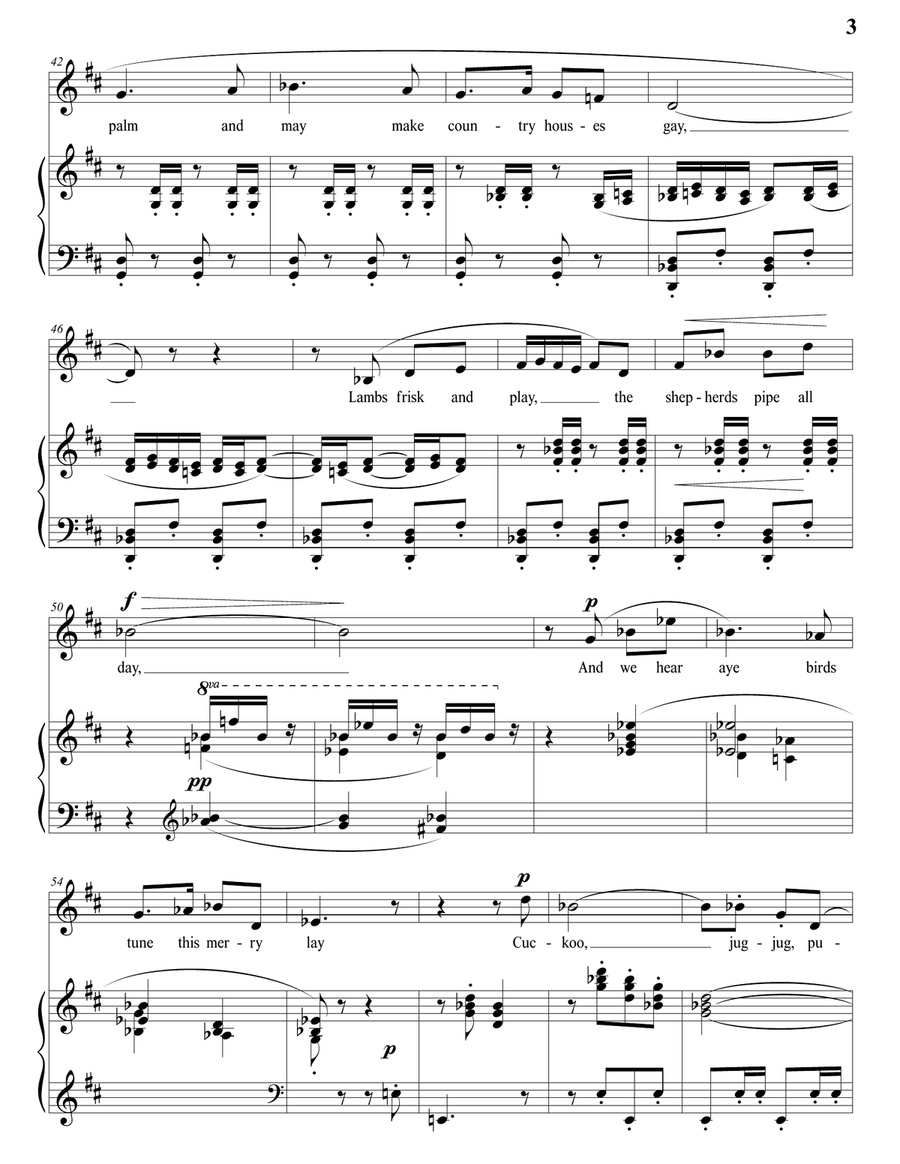 GURNEY: Spring (transposed to D major) Piano, Vocal scores gallery preview page 4