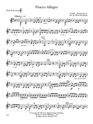 Book cover for Fiocco Allegro: 3rd Violin (Viola [TC])