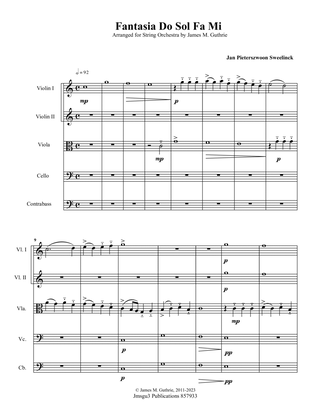 Sweelinck: Fantasia Do Sol Fa Mi for String Orchestra - Score Only