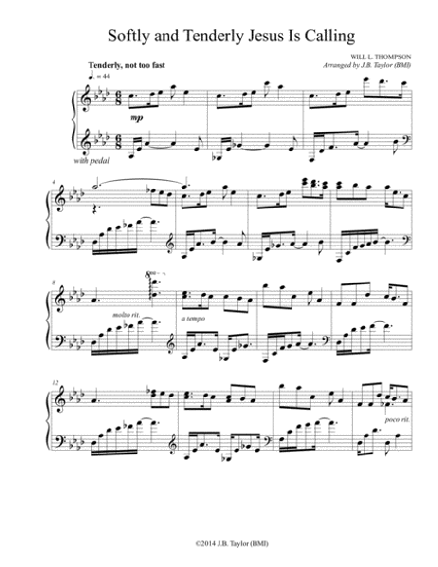 Softly and Tenderly Jesus Is Calling Piano Solo scores gallery preview page 1
