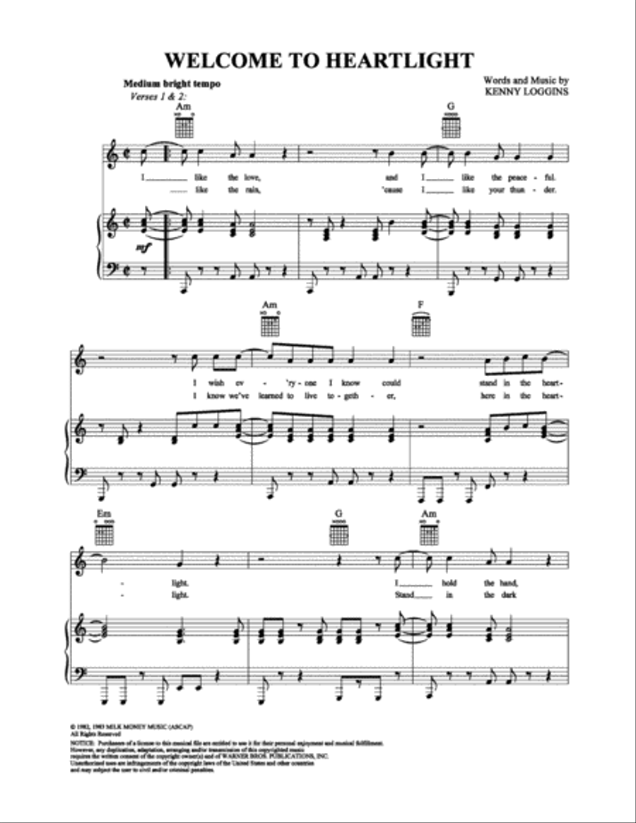 Welcome to Heartlight Piano, Vocal, Guitar scores gallery preview page 1
