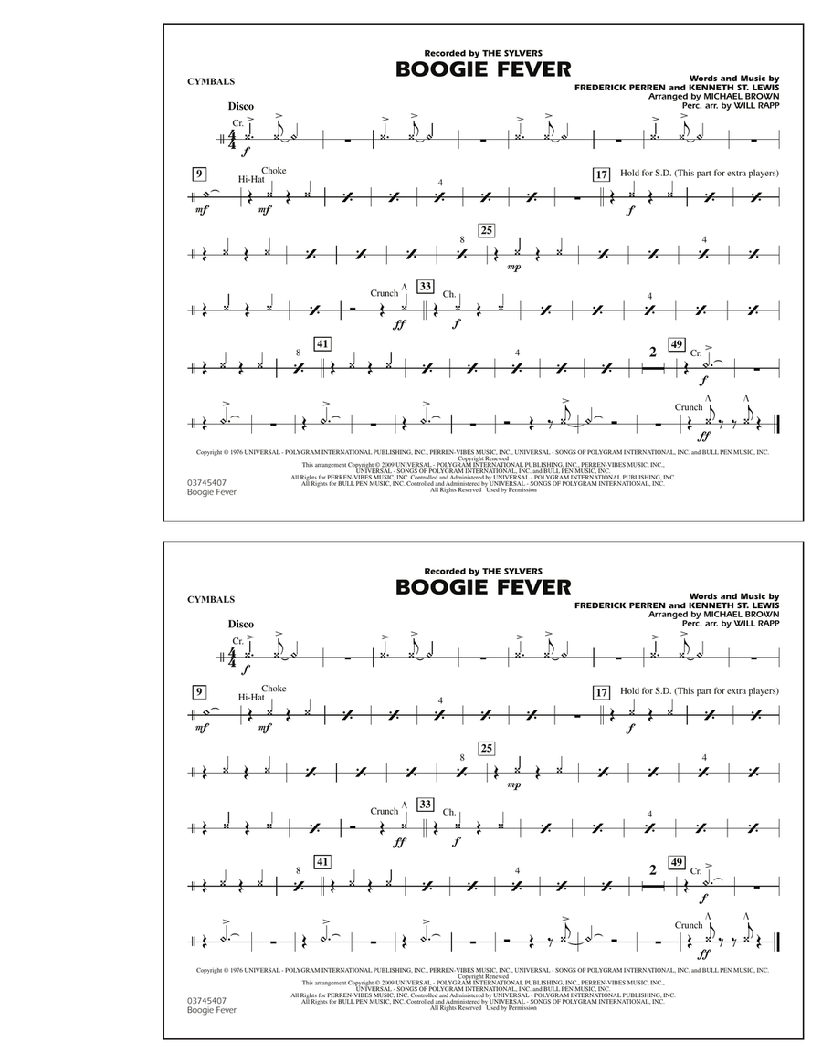 Boogie Fever - Cymbals Marching Band scores gallery preview page 1