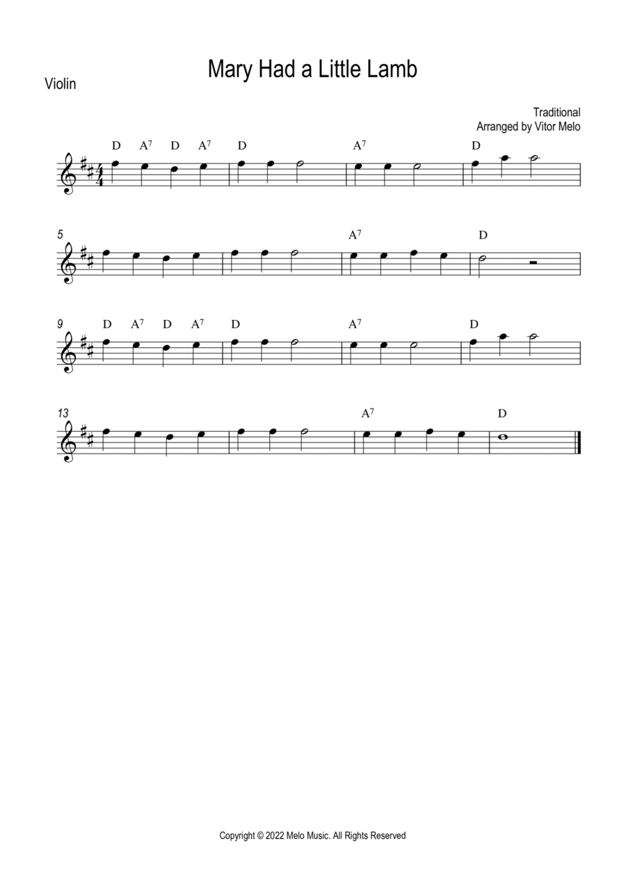 Mary Had a Little Lamb Violin Solo scores gallery preview page 1