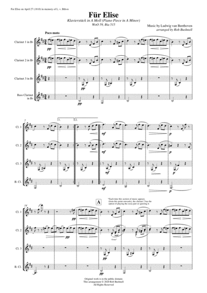 Für Elise (Beethoven) - Clarinet Quartet image number null