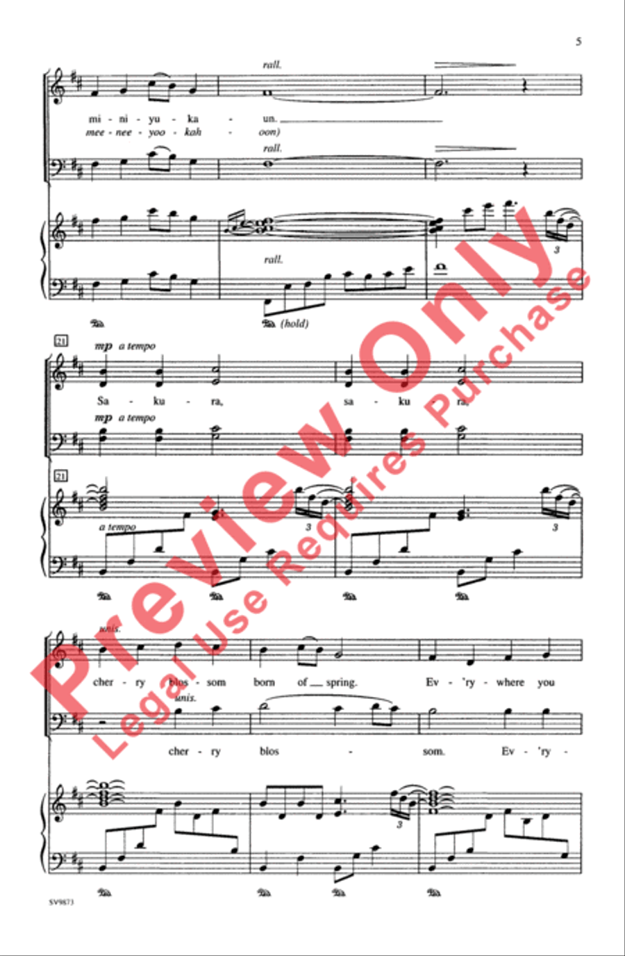 Sakura (Japanese Folk Song) 4-Part scores gallery preview page 5