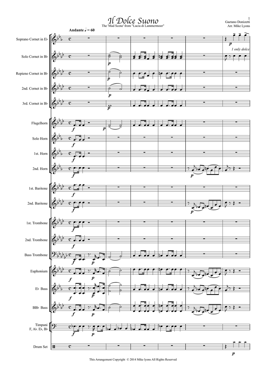 Il Dolce Suono (The Mad Scene from Lucia di Lammermoor) Brass Band scores gallery preview page 3