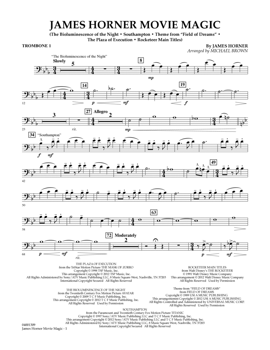 James Horner Movie Magic - Trombone 1 Concert Band scores gallery preview page 1