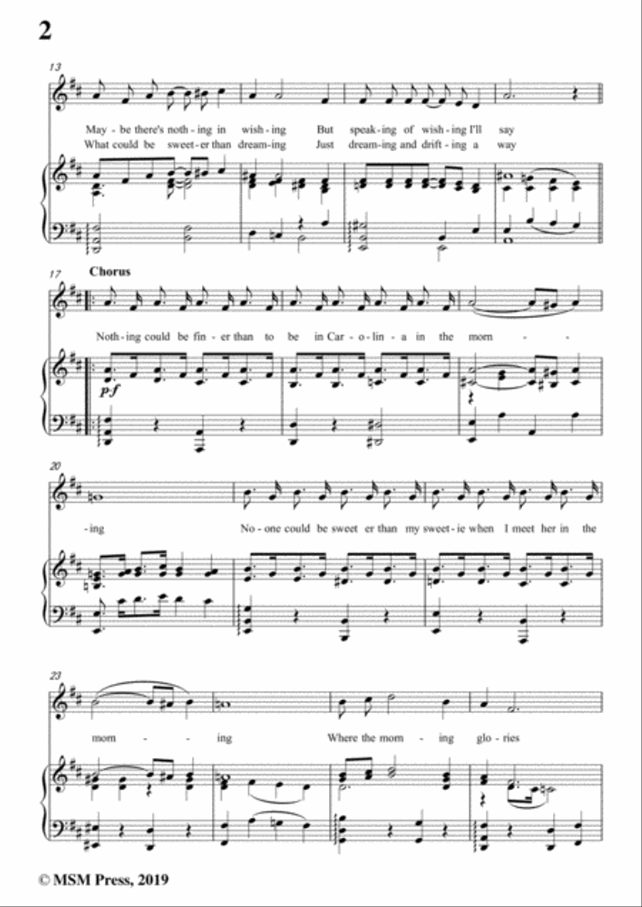 Walter Donaldson-Carolina In The Morning,in D Major,for Voice and Piano Voice Solo scores gallery preview page 4