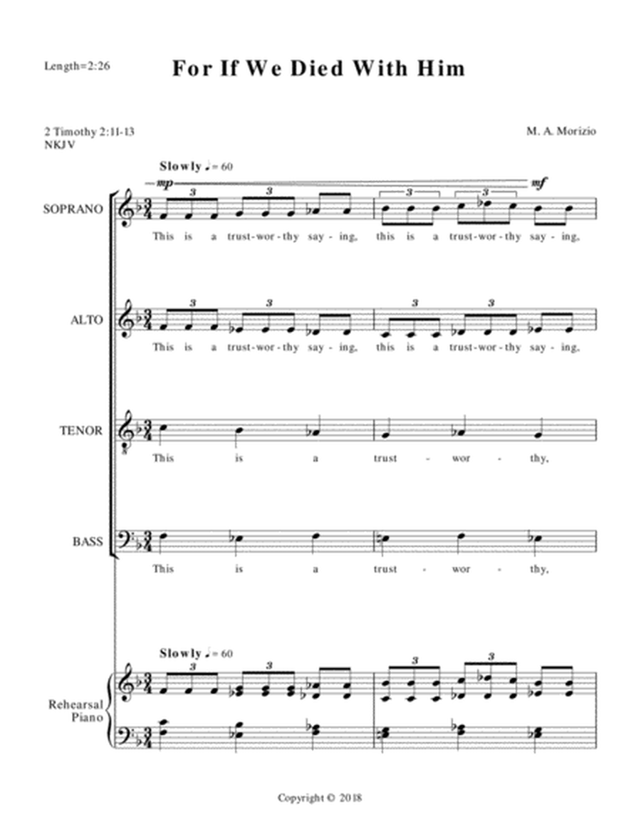 FOR IF WE DIED WITH HIM (SATB) w/Rehearsal Piano – 2 Timothy 2:11-13 image number null