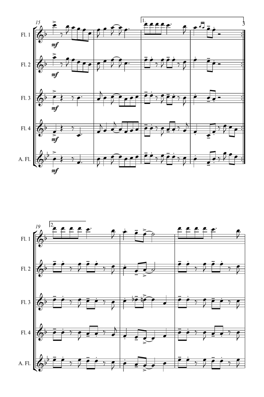 Jazz Carols Collection for Flute Quartet - Set Three: Deck the Halls; Good King Wenceslas and Joy to Flute Quartet scores gallery preview page 4