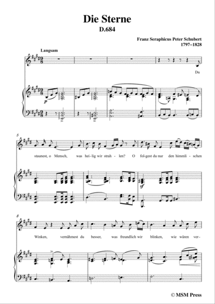 Schubert-Die Sterne,in E Major,D.684,for Voice and Piano Voice Solo scores gallery preview page 3