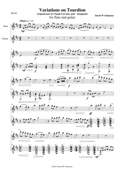 Variations on Tourdion (Quand je bois du vin clairet) for flute and guitar image number null