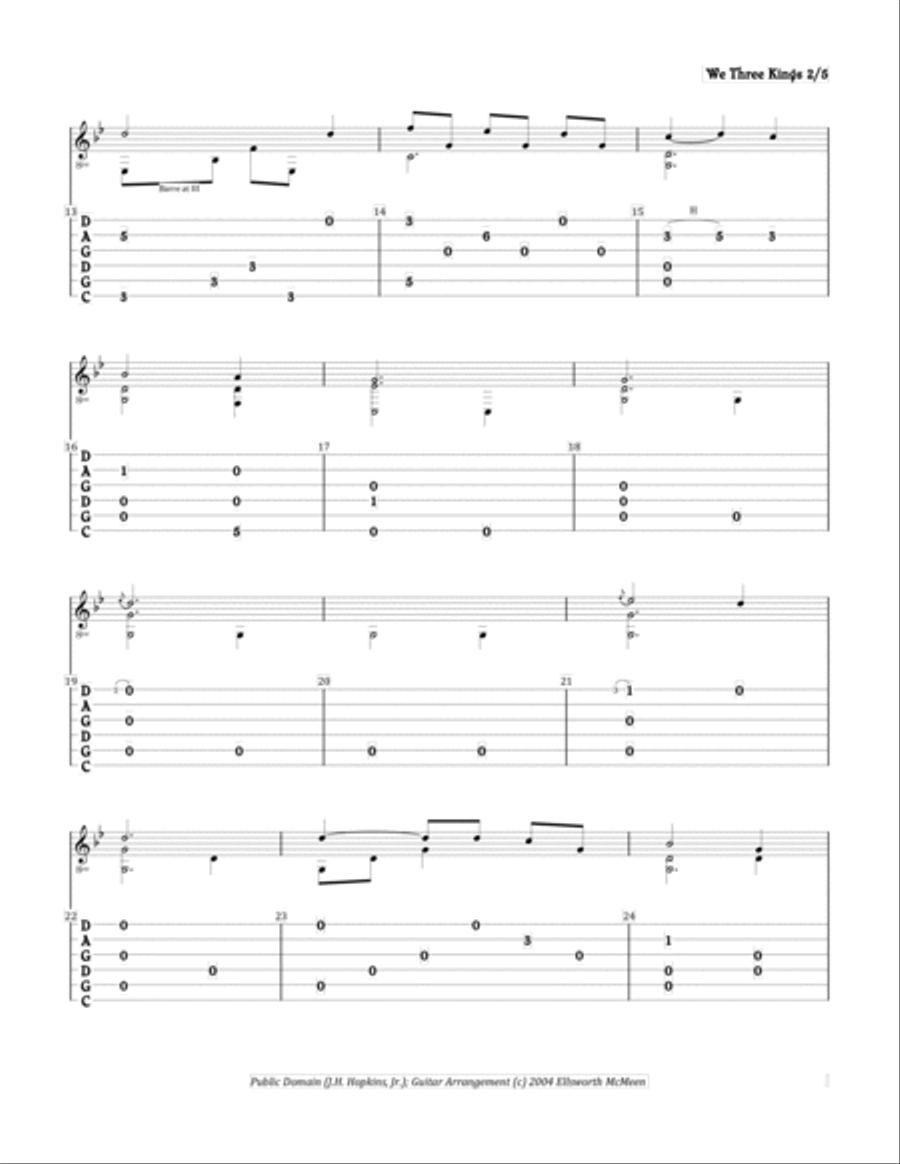 We Three Kings (For Fingerstyle Guitar Tuned CGDGAD) Acoustic Guitar scores gallery preview page 2