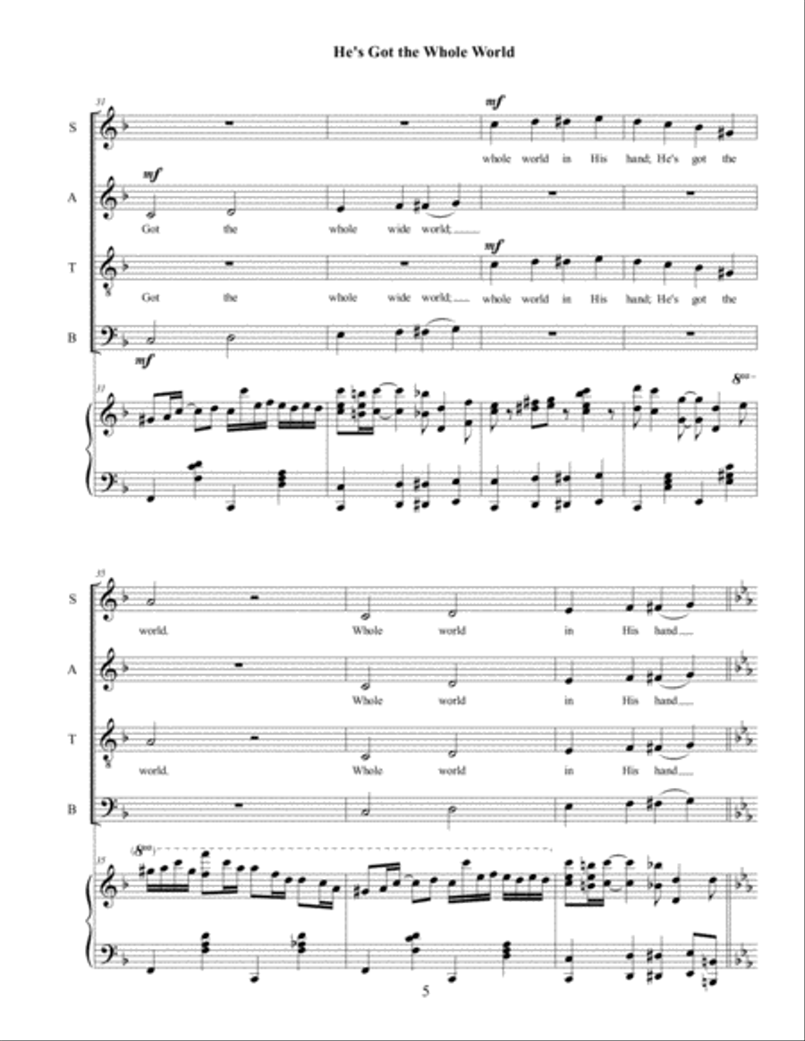 He's Got the Whole World in His Hand 4-Part scores gallery preview page 5