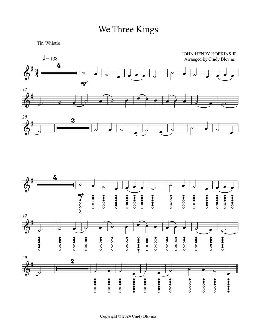 We Three Kings, for Piano and Tin Whistle (D) Piano scores gallery preview page 2