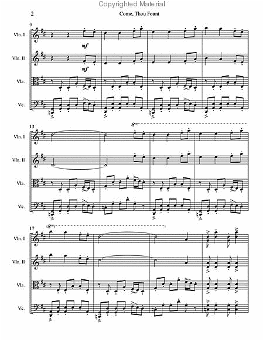 Come, Thou Fount of Every Blessing String Quartet scores gallery preview page 3