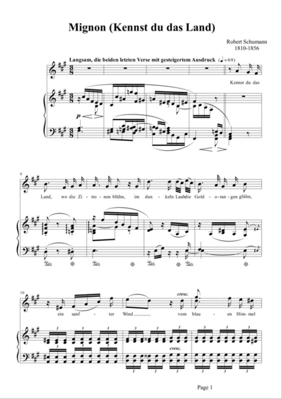 Schumann-Mignon(Kennst du das Land),Op.98a No.1 in f♯ minor Voice scores gallery preview page 2